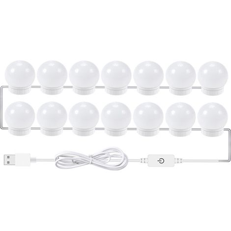 Lumière de remplissage 14 ampoules, viscose changement de trois couleurs coiffeuse maquillage, miroir LED dimmable USB,Lampe miroir USB pour maquillage de vanité