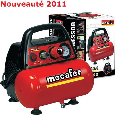 Mecafer – Compresseur 6 litres 1.5Hp – Monophasé 230V – Réserve d’air sans huile – Manomètre ergonomique – Idéal pour chantiers humides (1/2)