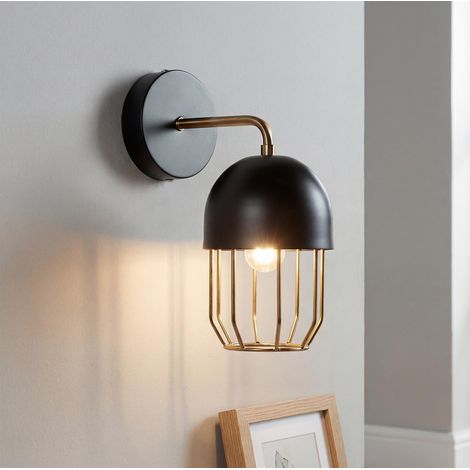 Wandleuchte Loft Design Metall elegant in Schwarz Gold E14