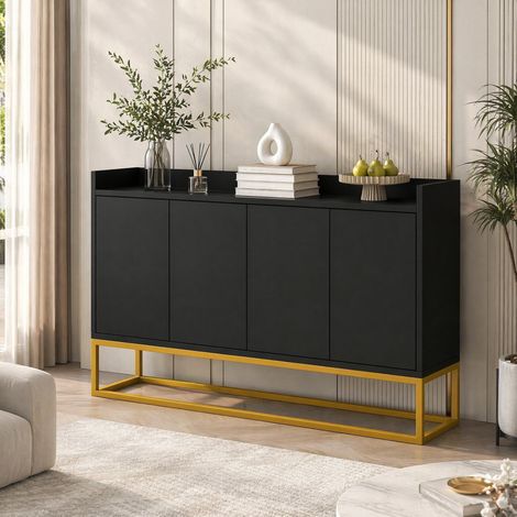 Mueble de almacenaje de 4 puertas sin tiradores, 120 x 30 x 80 cm, negro DESVIAE (1/5)