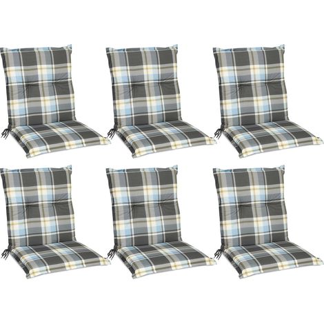 6er Set Sunny BK Niedriglehner Auflagen 100x50cm in Blau Kariert