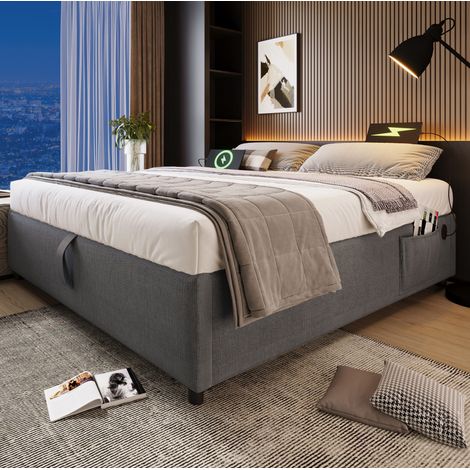 CHICFURN Lit plateforme en tissu beige design minimaliste 90 x 200 cm (1/5)