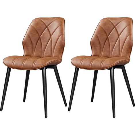 Homevive 2PCS Sillas de Comedor Nórdico Sin Brazos Sillas de Cocina con Asiento Tapizado con Patas de Metal para Comedor, Dormitorio y Estudio Marrón Retro