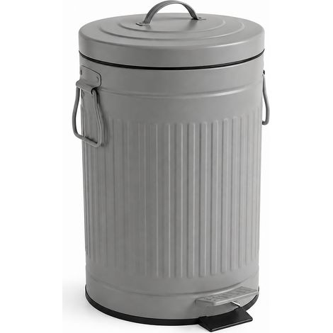 Relaxdays Cubo de basura, 12 litros, cocina, baño, cubeta extraíble, pedal, cierre suave, metal, gris (1/5)