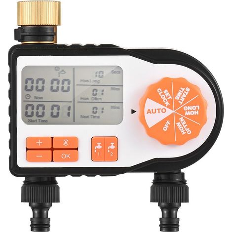 Temporizador de riego automático digital con 2 conectores de manguera Temporizador de riego de jardín programable Grifo de riego de césped para invernadero de jardín de granja (naranja) (1/5)