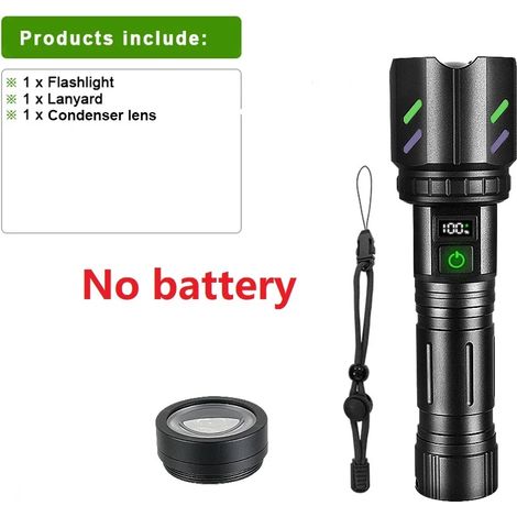Lampe torche ultra-puissante (Batterie SET-D-NO) avec allumage concentré, rechargeable et zoom 3000 m, idéale pour le camping et les situations d'urgence en extérieur. (1/5)