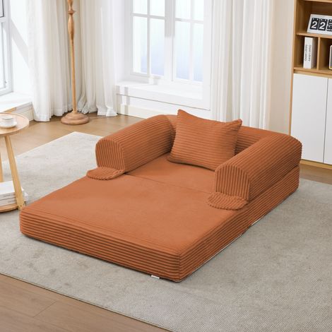 Poltrona letto singola 33.0x33.0x95.0 cm, trasformabile 2 in 1, con cuscino incluso, imbottita arancione (1/5)