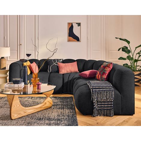 Debbie - modulares ecksofa rechts 4-sitzer mit armlehne aus strukturiertem stoff - schwarz (1/5)