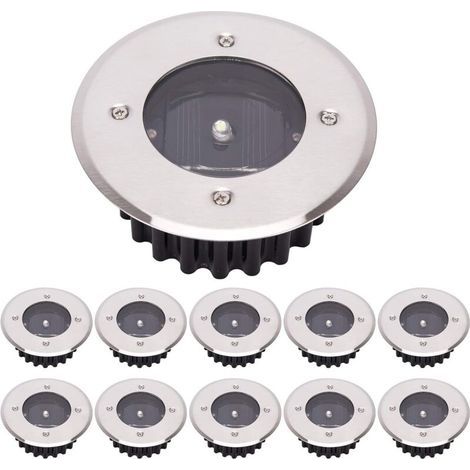 LED Lampe solaire au sol 10 Pack. lumière extérieure. Réverbère Lumières. Ensevelies Lumière. étanche IP65 (Blanc Froid. Rond) [Classe énergétique A+] (1/5)