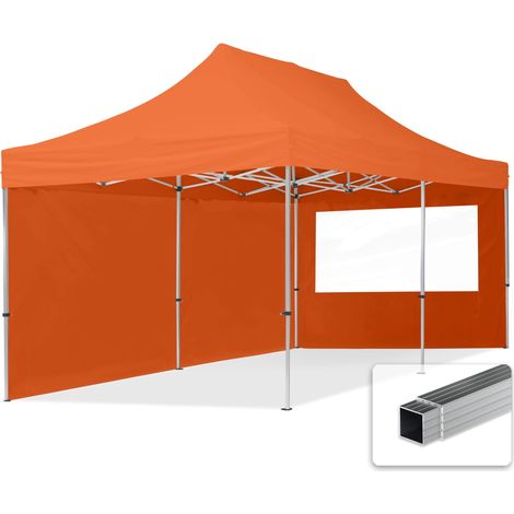Gazebo Pieghevole Giardino 3x6m - 2 laterali Alluminio Telo idrorepellente Padiglione Mercati Sagre arancione