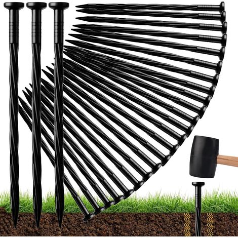 Lot de 50 Piquets de Bordure de Paysage en Plastique, 20CM Piquets de Sol en Spirale Clous d'ancrage Paysager Piquets de Tente pour Herbes Barrière, Bordure de Pavé Paysage (Noir) (1/5)
