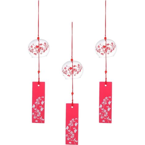 3 Stück Windspiel aus Glas mit Kirschblüten Motiv