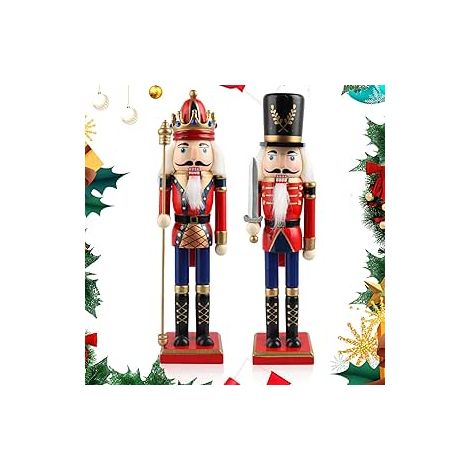 grandi ornamenti natalizi in legno a forma di soldato schiaccianoci con supporto, decorazioni natalizie tradizionali a forma di soldato schiaccianoci, statuetta di burattino soldato per albero di Nata