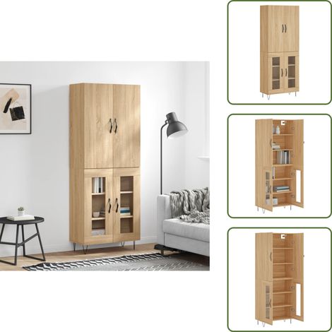 Schrank - vidaXL Highboard Sonoma-Eiche 69,5x34x180 cm Holzwerkstoff - Stauraum (1/5)
