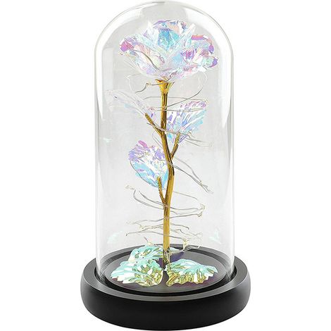 Ewige LED-Blumenbox mit Glasdeckel – Geschenkidee zum Valentinstag, Weihnachten und Muttertag – Goldfarben (1/5)
