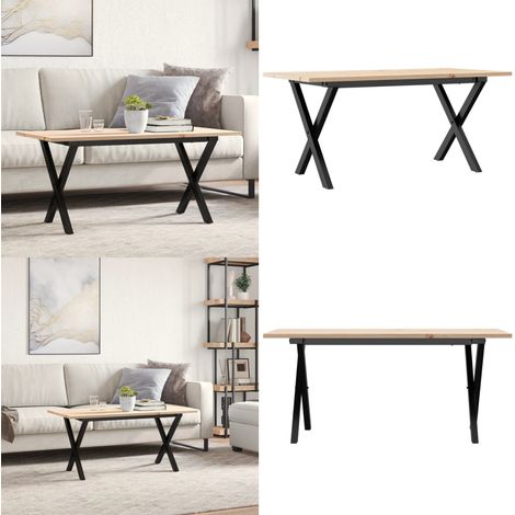 Couchtisch X-Gestell 90x40x45cm Massivholz Kiefer und Stahl - Massivholz Couchtisch - Kiefer Couchtisch (1/5)