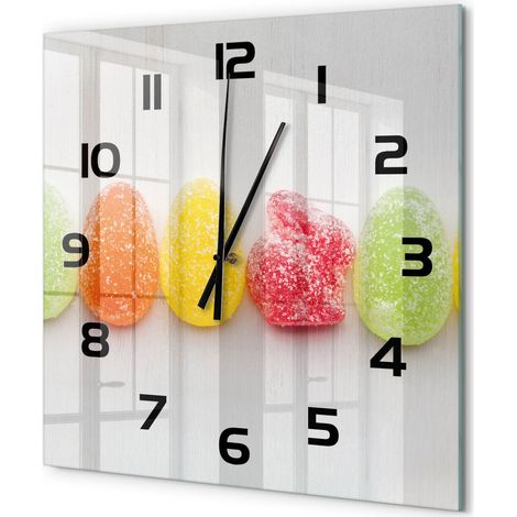 Grande Horloge Murale Carrée Élégante en Verre Trempé Silencieuse Salon Chambre Bonbons gélifiés colorés 60x60 cm (1/5)