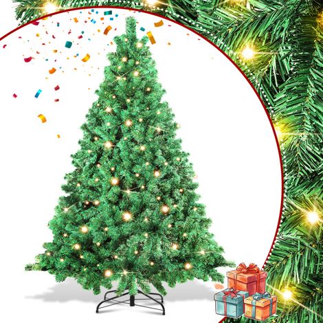 SWANEW 180cm Albero di Natale artificiale con illuminazione, 8 modalità di illuminazione con supporto in metallo, albero di Natale in PVC per decorazioni natalizie (1/5)