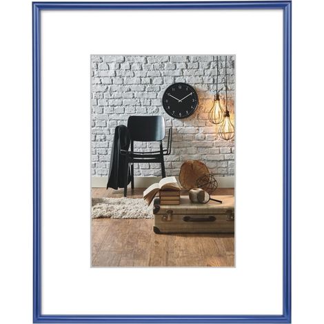 Cadre photo en plastique taille du Cadre de 29,7 x 42 cm DIN A3 avec bordure de 9 mm x 17 mm, pour une photo de 18 x 24 cm, verre en polystyrène Bleu (1/5)