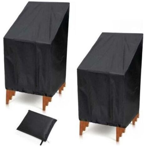 Housse de chaise de jardin lot de 2 pour 6 chaises empilables Housse de chaise , XU,d'extérieur imperméable et résistante aux UV Tissu Oxford 210D 134 x 66 x 89 cm Noir (1/4)