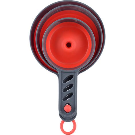 Set aus drei zusammenklappbaren Silikontrichtern, Trichter für Einmachgläser, runder Clipverschluss, PP-Silikonmaterial, geeignet für Lebensmittel, Gewürze, Pulver, Einmachgläser (rot) (1/4)