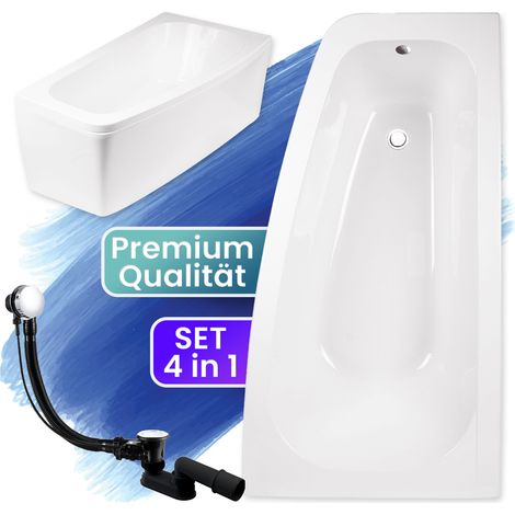 Badewanne Eckbadewanne 150x80 Rechts mit AcrylSchürze, Ablaufgarnitur & Füßen GRATIS - Komplettset 4in1 Original Acryl Wanne Siphon - BADLAND LUNA (1/5)