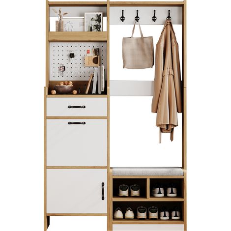 CHICFURN Mueble de entrada con zapatero y banco, 108,5 x 35 x 180 cm, blanco (1/5)