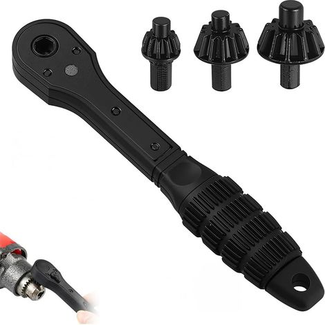 Clé à cliquet 3 en 1 pour mandrin de perceuse universelle avec 3 tailles, clé de mandrin en acier au carbone pour outils électriques et perceuses électriques (1/5)