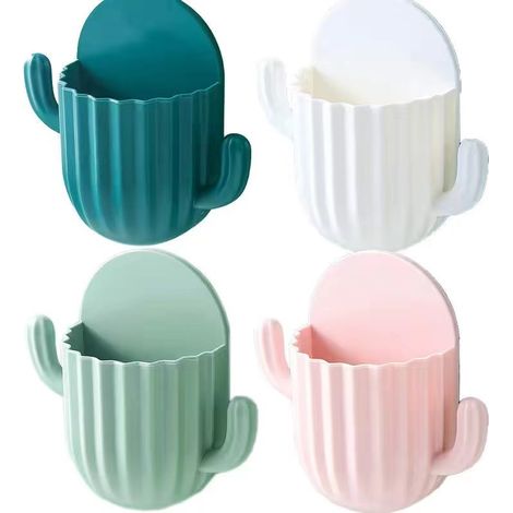 Bonito soporte para cepillo de dientes con forma de cactus, adhesivo de pared, organizador para afeitadora, para cocina, baño, almacenamiento de cepillos de dientes, estante de pared, 1 unidad (verde 