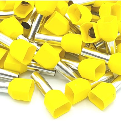100 Stück 6 mm gelbe Doppel-Crimp-Aderendhülsen mit Isolierung (1/2)