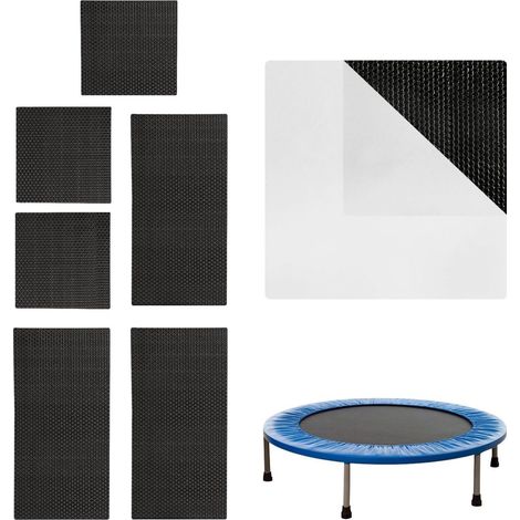 Kit de réparation pour trampoline avec 6 patchs auto adhésifs 3 carrés et 3 rectangles pour réparer les trous et déchirures du tapis de trampoline et autres surfaces (1/5)