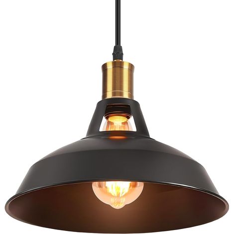 Retro Pendant Light, Ø28 cm, Metal Shade, 100 cm Adjustable Cord, E27, Black (1/5)