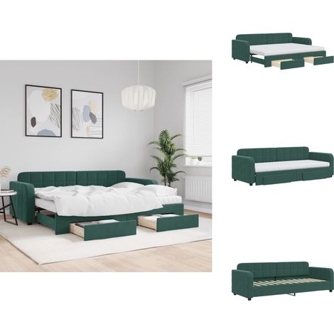 Tagesbett Ausziehbar mit Schubladen Dunkelgrün 80x200 cm Samt - Sofa - Schlafcouch - Gästebett - Tagesbett - Wohnzimmermöbel (1/5)