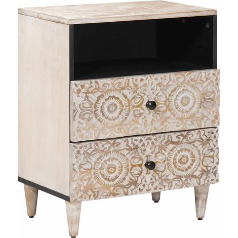 vidaXL  Bed cabinet  with Drawer White 50 x 33 x 60 cm Solid Mango Wood