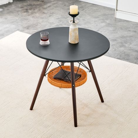 DESMIU Table de salle à manger ronde 2 à 4 personnes avec panier de rangement, style scandinave, noyer et noir, 80 cm (1/5)