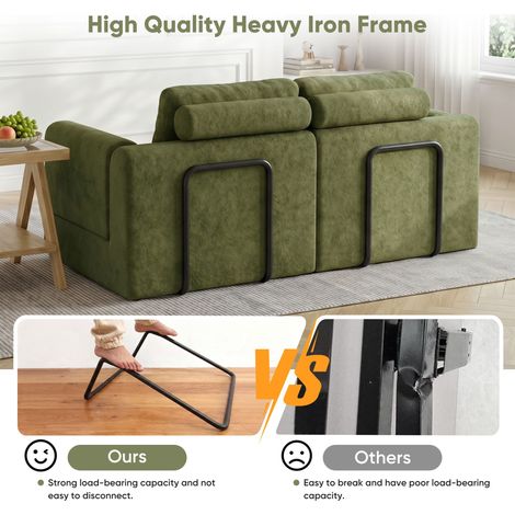 Canapé-lit convertible et pliable, fauteuil-lit multifonctionnel avec mousse à mémoire de forme et soutien lombaire – Canapé futon portable pour salon, chambre ou petits espaces (vert) (1/4)