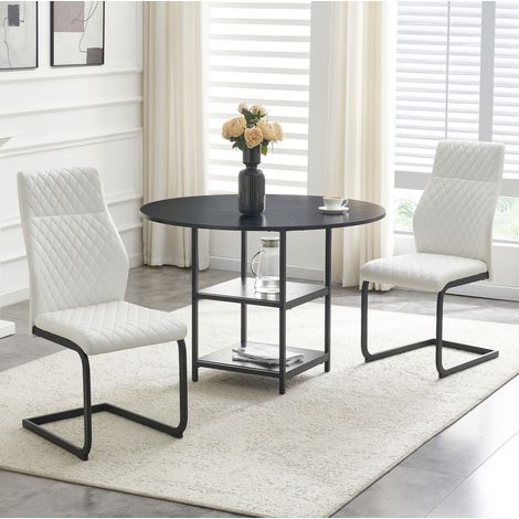 Set tavolo e sedie rotondo, tavolo da pranzo 107 cm con 2 sedie bianche DESVIAE (1/5)
