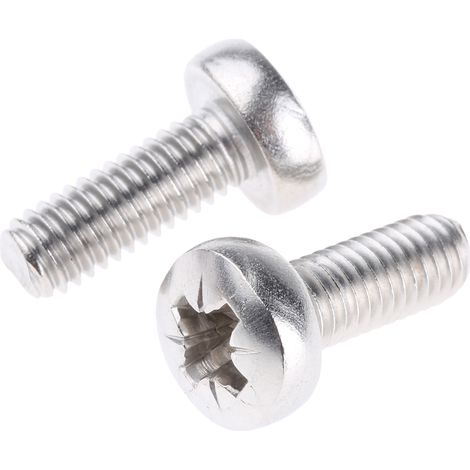 Vis à métaux RS PRO M6 à tête Cylindrique Pozidriv en Acier Inoxydable, 16mm ( Prix pour Boîte de 100 )