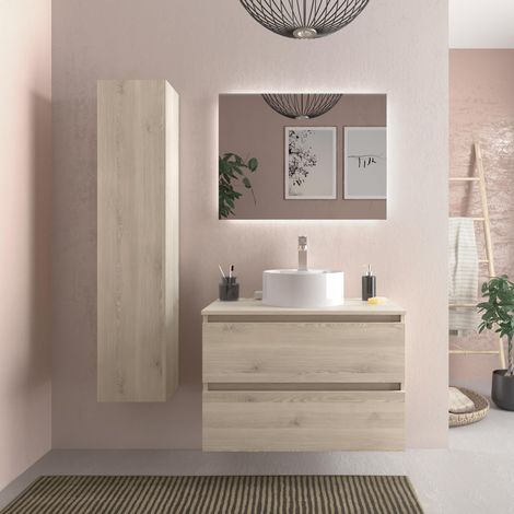 Meuble de salle de bain BEQUIA 80cm Naturel  Avec plan toilette (vasque non incluse) (1/5)