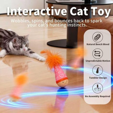 Interactive Cat Toy with Catnip Tumbler Wobble Toy for Indoor Cats, Self-Righting Chaser with Wizard Hat & Stars (Purple)