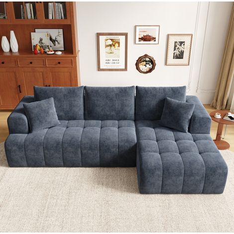 Divano angolare modulare in ciniglia blu, design basso per piccoli spazi - CHICFURN (1/5)