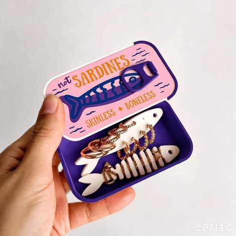 Creative and best-selling personalized and fashionable new Sardine Tin Jewelry Box necklace and earring storage box - C -