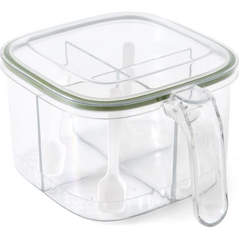 Boîte à épices transparente à 4 compartiments avec couvercle pour sel, poivre et sucre, verte (1/5)