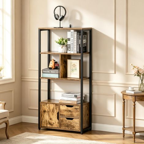 Librería alta 58x24x122 cm con armario y cajones, negro y madera HAVRYA (1/5)