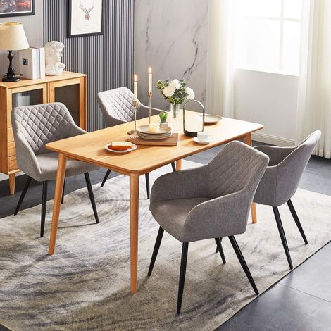 Clipop – Lot de 2 chaises de salle à manger en tissu gris – Accoudoirs ergonomiques – Dossier incurvé – Pieds en métal – Hauteur d'assise 49 cm (1/5)