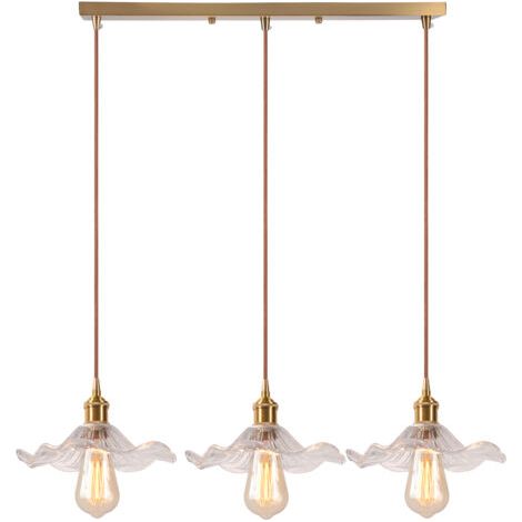 royaluxe- 3 Lumières Plafonnier D'Intérieur Vintage Suspension Luminaire En Verre Lustre Rétro Suspension Moderne