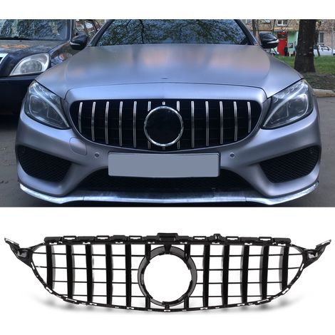 Fahrzeugmodifikation 15-18: GT-Kühlergrill für Mercedes-Benz C-Klasse W205 (Vor-Facelift) (ohne Sensoröffnungen, komplett schwarz) (übergroß) (übergewichtig) (1/5)