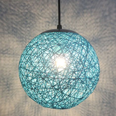 Pendelleuchte Moderne Ø15cm Runde Lampenschirme E27 Handgewebte Rattan-Rankenkugel Hängelampe für Küche Wohnzimmer Esszimmer Cafét Bars (Blau)