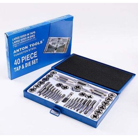 Set of 40 Heavy Duty Steel Alloy Metric Taps and Dies with Metal Storage Case for Cutting Internal and External Threads (1/4)