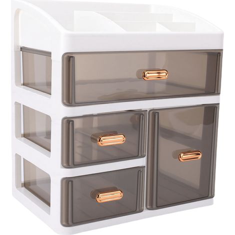 Organisateur de maquillage à 3 niveaux avec tiroir, boîte de rangement cosmétique transparente pour salle de bain, comptoir ou bureau, ambre noir (1/5)